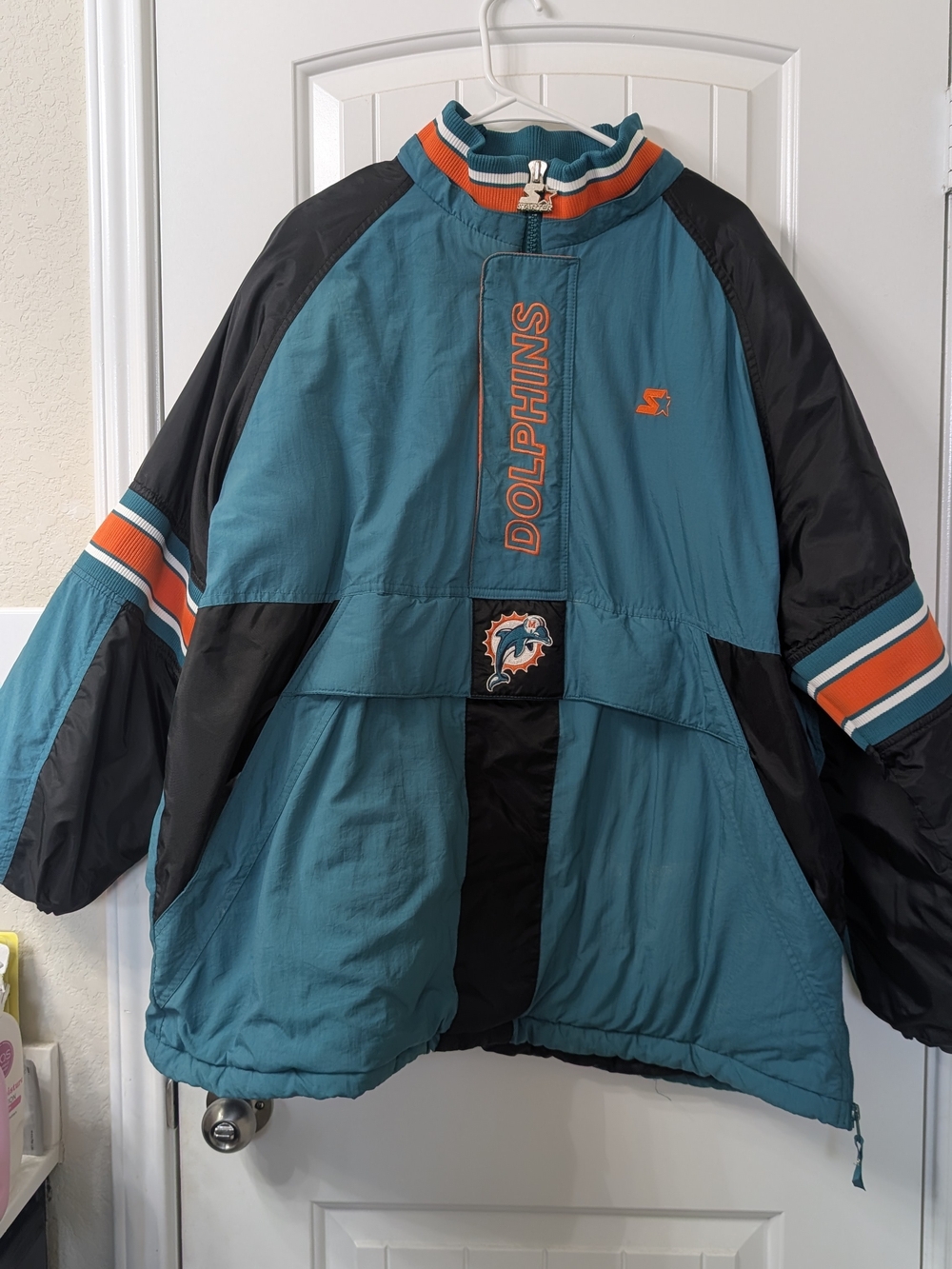 Miami Dolphins Teal & Black Pullover Jacket with Orange Accents